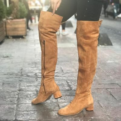 Taba Süet 5 cm Diz üstü çizme