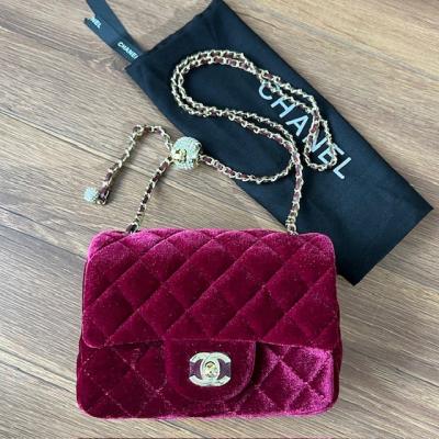 CHNL BORDO KÜÇÜK KADİFE ÇANTA 