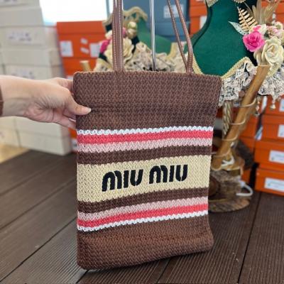 MİU ACI KAHVE ÇİZGİLİ HASIR ÇANTA 