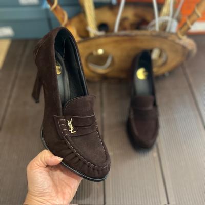 YSL ACI KAHVE SÜET TOPUKLU AYAKKABI 