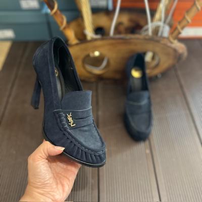YSL LACİVERT SÜET TOPUKLU AYAKKABI 