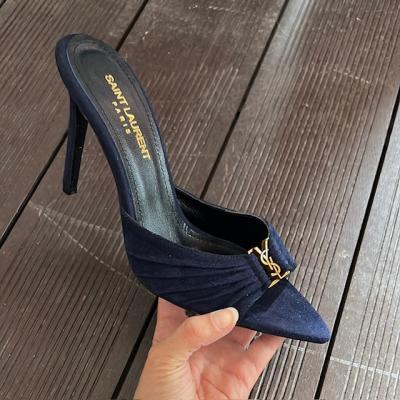 YSL LACİVERT TOPUKLU TERLİK 10CM 