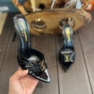 YSL RUGAN SİYAH TOPUKLU TERLİK 10CM