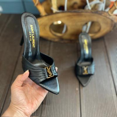 YSL SİYAH DERİ TOPUKLU TERLİK 10CM