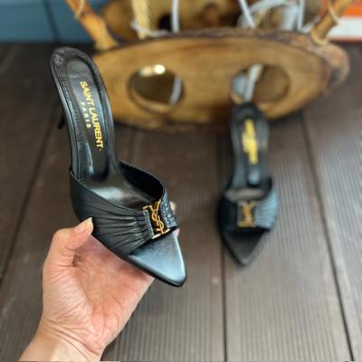 YSL SİYAH TOPUKLU TERLİK 7CM 